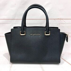 Michael Kors Selma Saffiano Leather Top Zip Satchel Crossbody Bag Medium